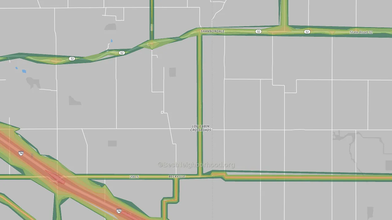 Beckville, IN Map of Noise Levels in Beckville
