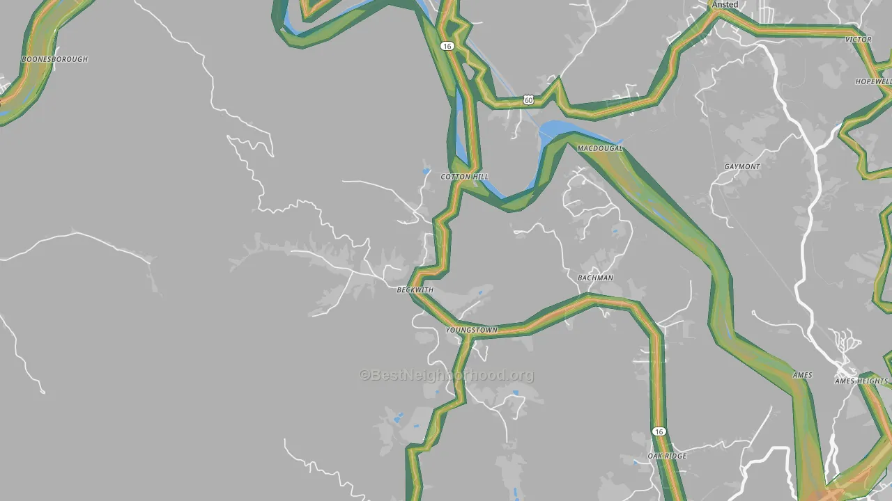 Beckwith, WV Map of Noise Levels in Beckwith