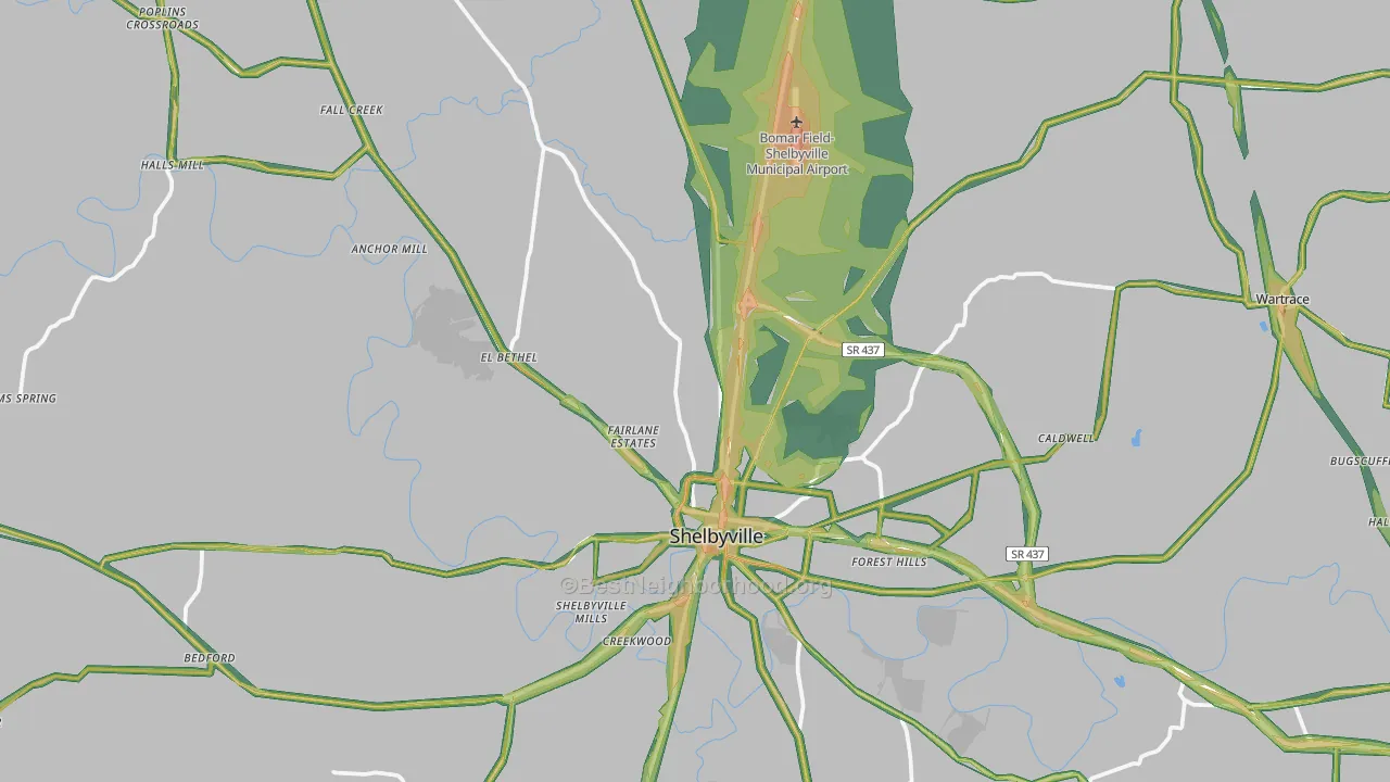 Bedford County, TN Map of Noise Levels in Bedford County