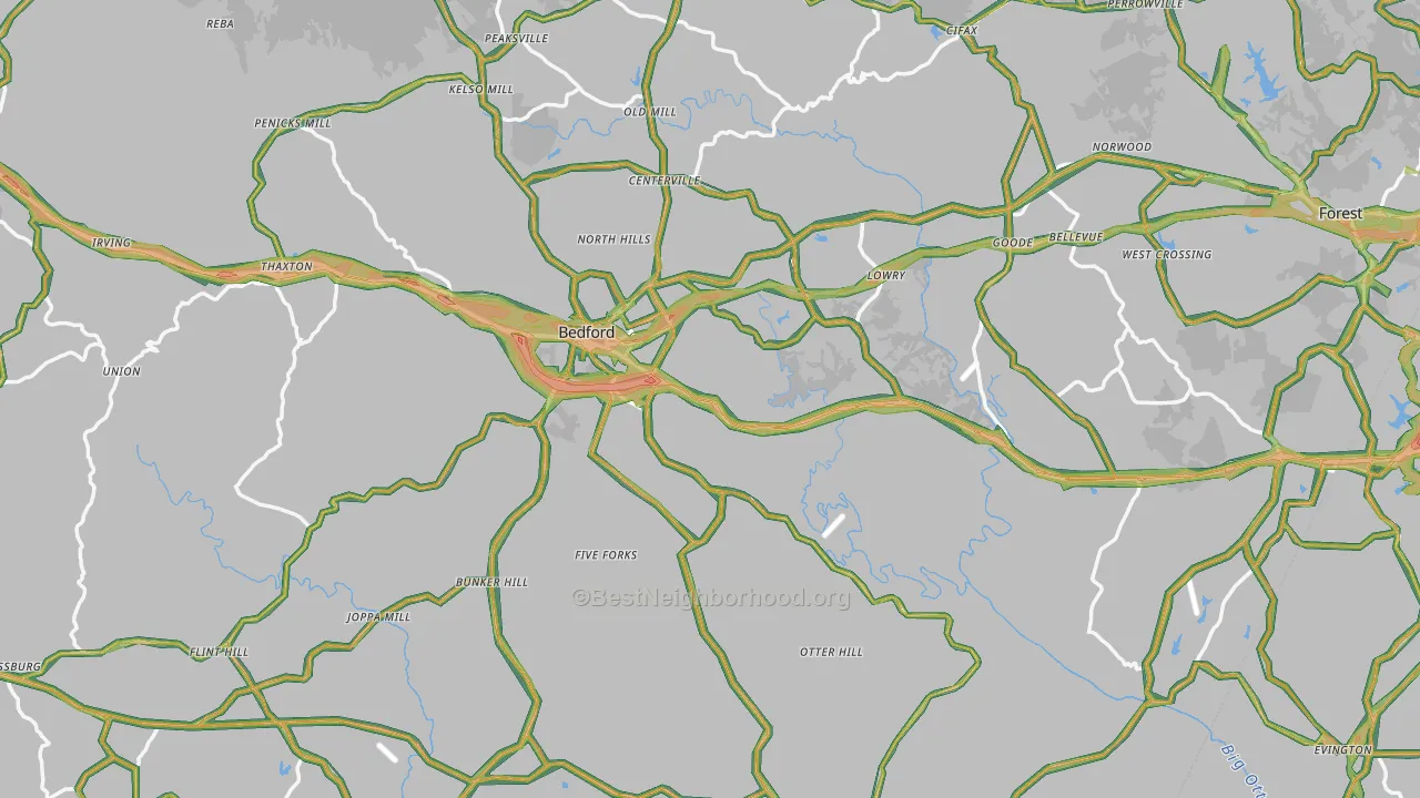Bedford County, VA Map of Noise Levels in Bedford County