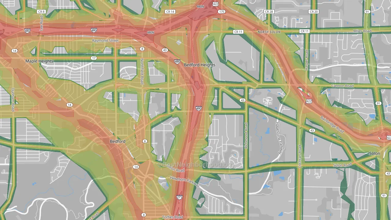 Bedford Heights, OH Map of Noise Levels in Bedford Heights