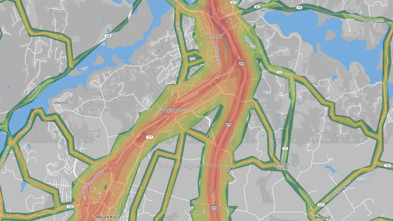 Bedford Hills, NY Map of Noise Levels in Bedford Hills