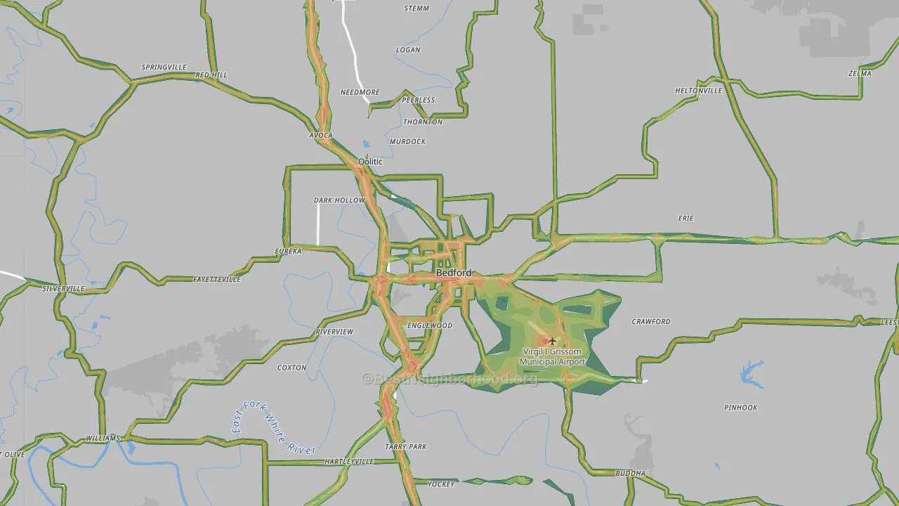 Bedford, IN Map of Noise Levels in Bedford