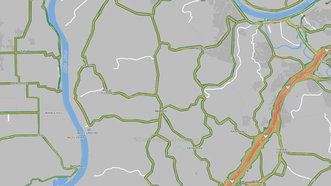 Bedford, KY Map of Noise Levels in Bedford