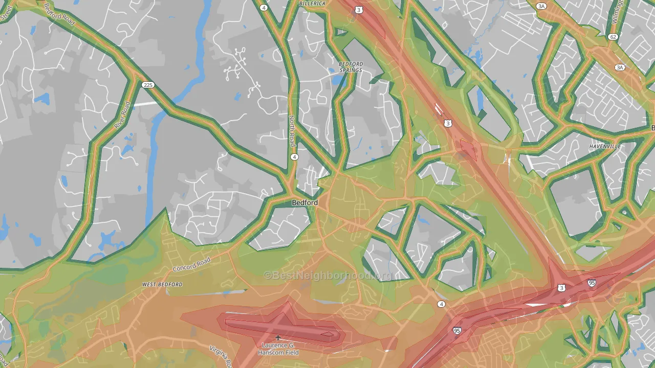 Bedford, MA Map of Noise Levels in Bedford