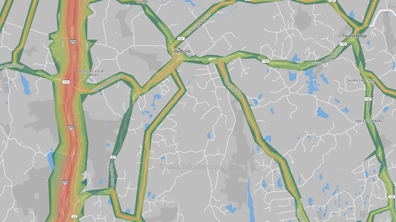 Bedford, NY Map of Noise Levels in Bedford