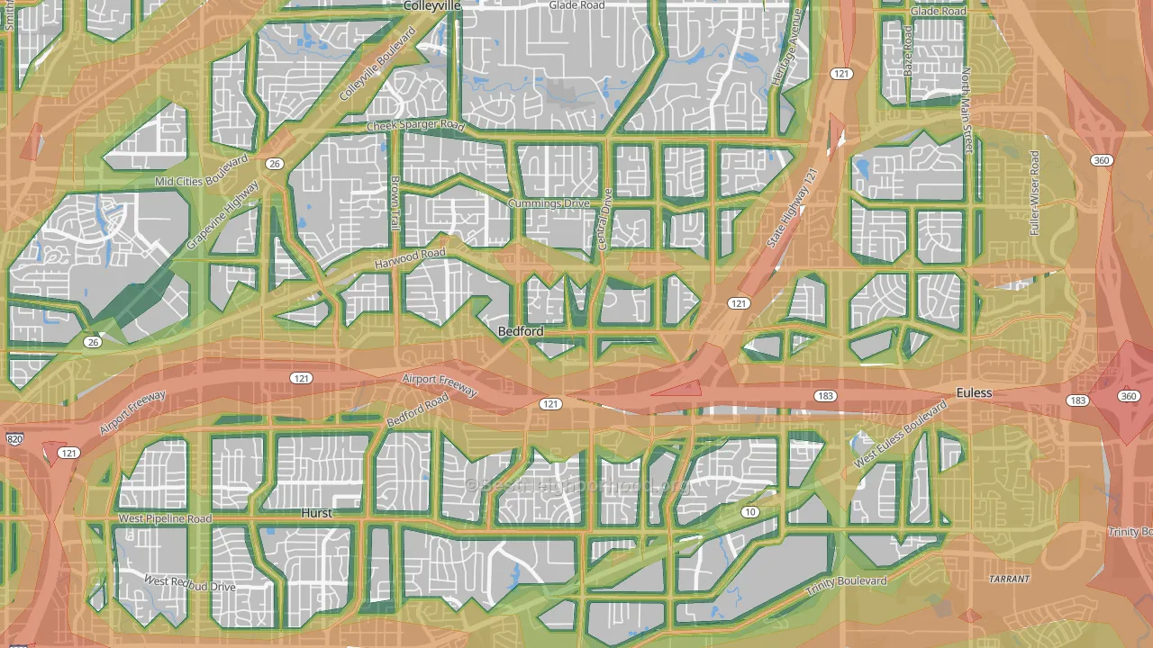 Bedford, TX Map of Noise Levels in Bedford