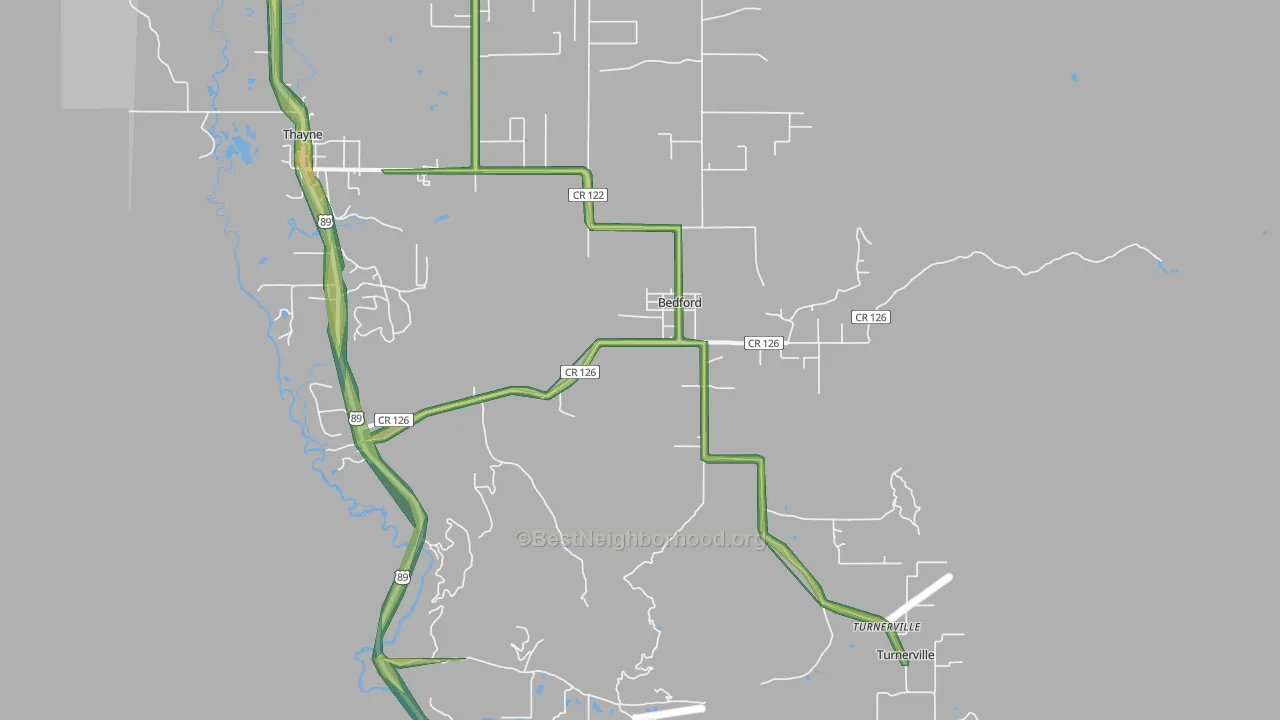 Bedford, WY Map of Noise Levels in Bedford