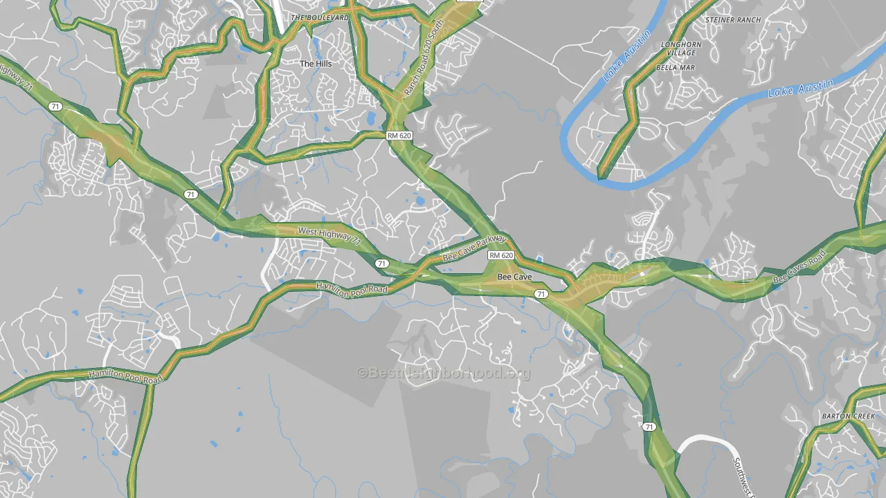 Bee Cave, TX Map of Noise Levels in Bee Cave