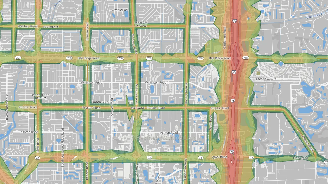 Bee Ridge, FL Map of Noise Levels in Bee Ridge