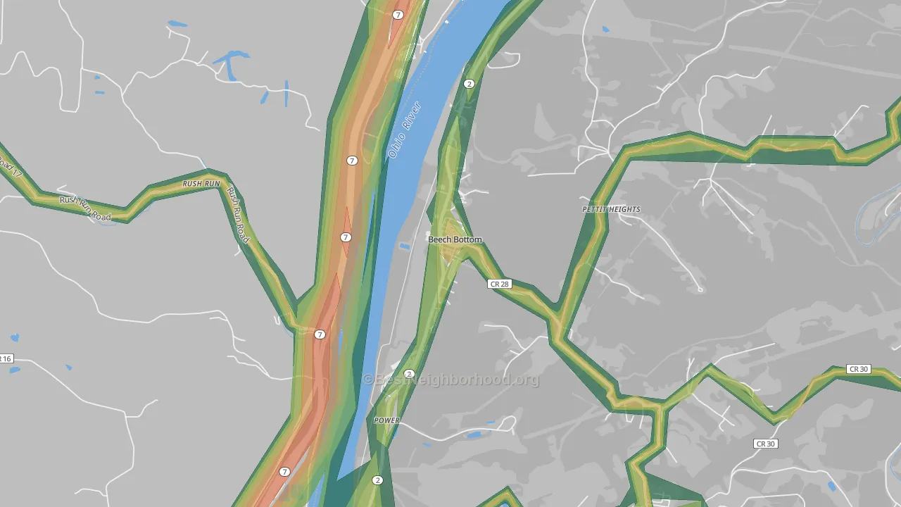 Beech Bottom, WV Map of Noise Levels in Beech Bottom