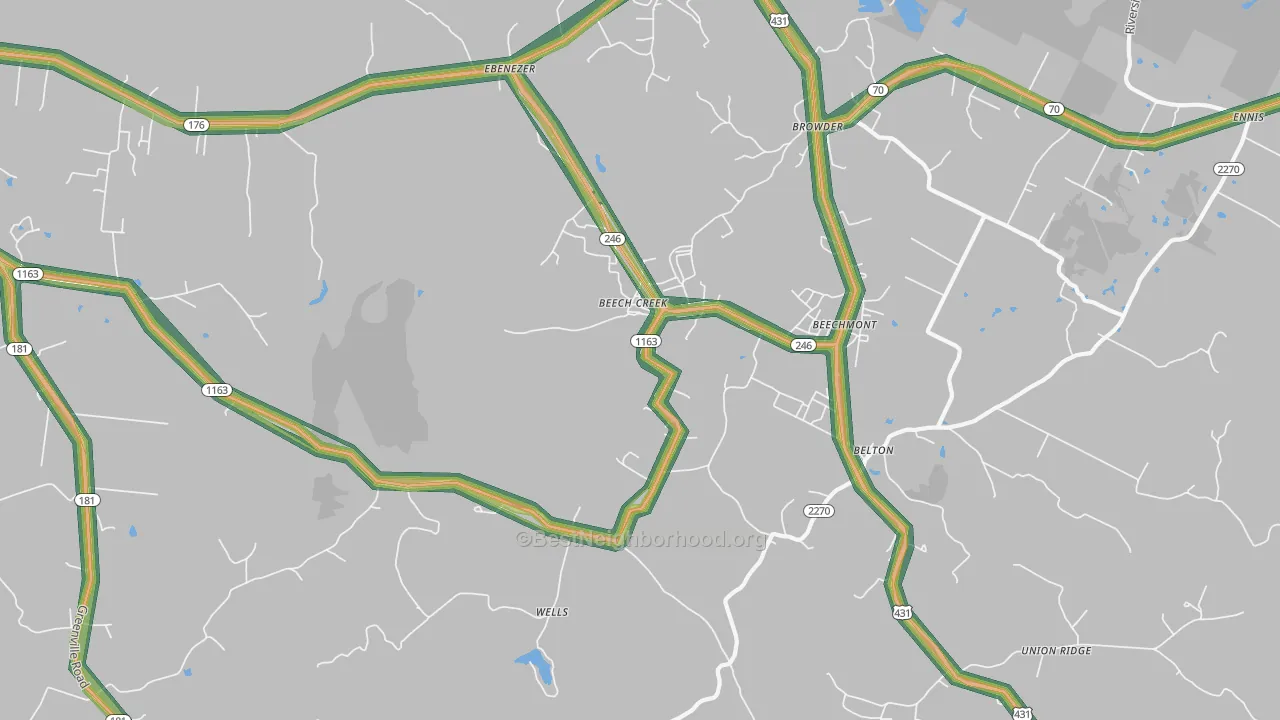 Beech Creek, KY Map of Noise Levels in Beech Creek