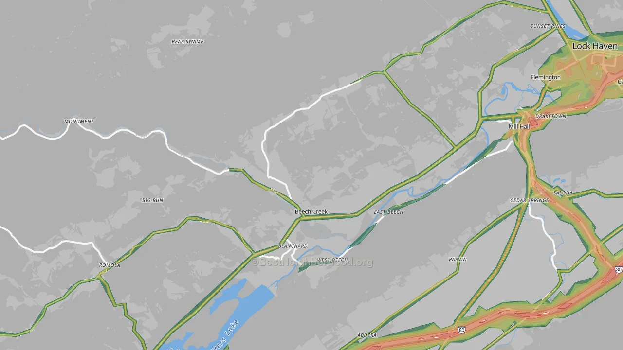 Beech Creek, PA Map of Noise Levels in Beech Creek