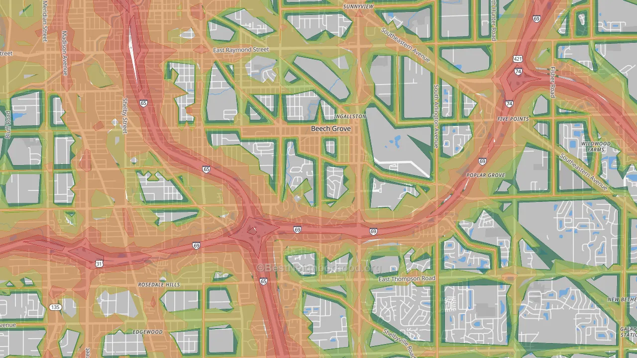 Beech Grove, IN Map of Noise Levels in Beech Grove