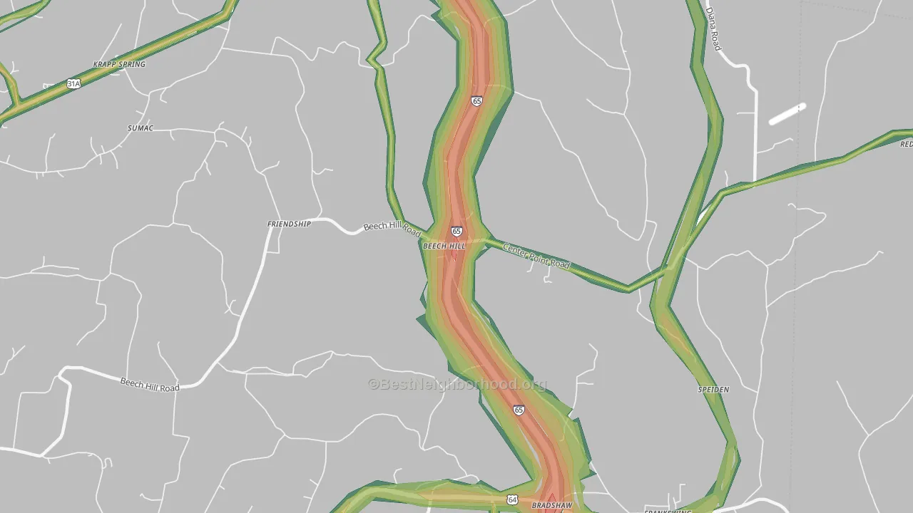 Beech Hill, TN Map of Noise Levels in Beech Hill