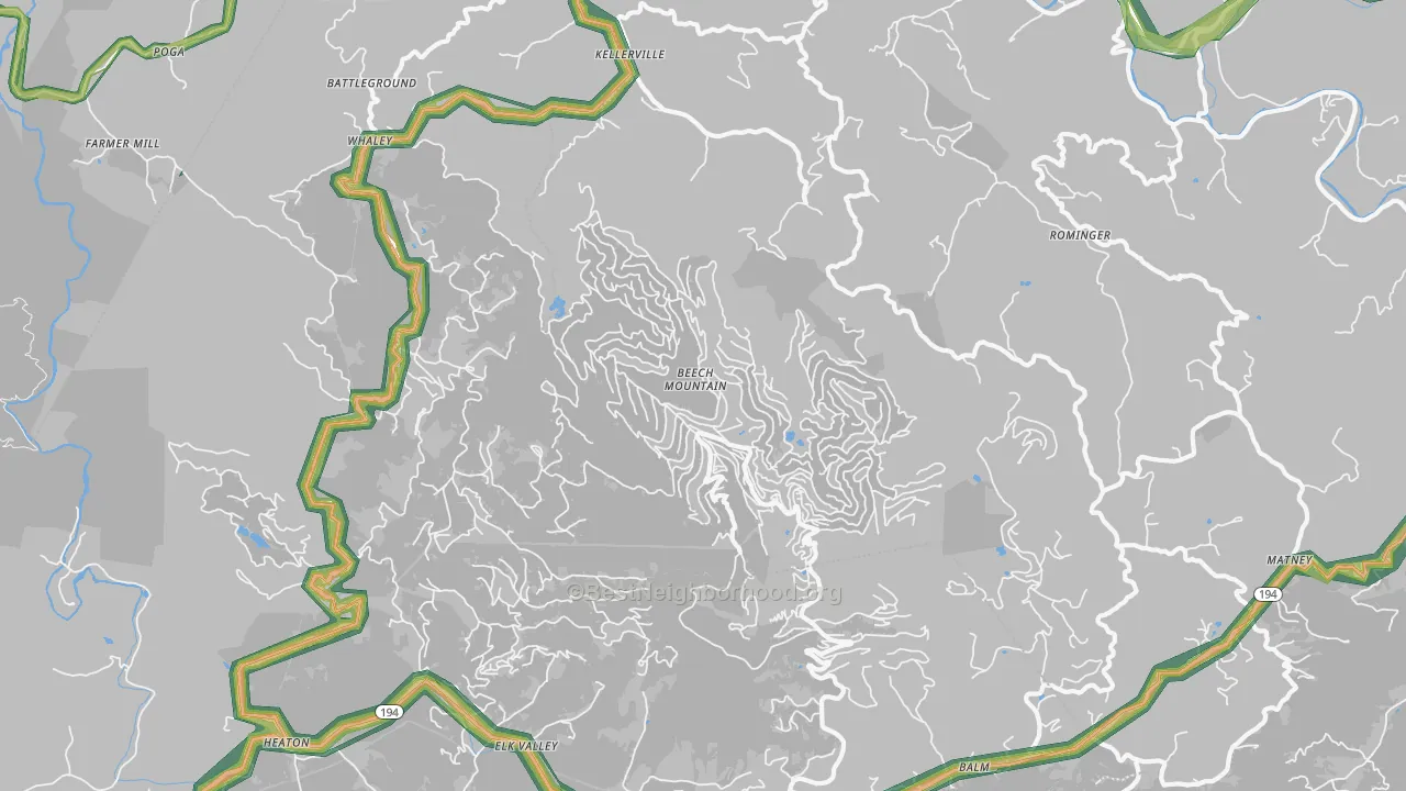 Beech Mountain, NC Map of Noise Levels in Beech Mountain
