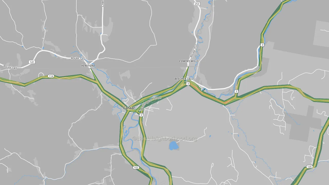 Beecher Falls, VT Map of Noise Levels in Beecher Falls