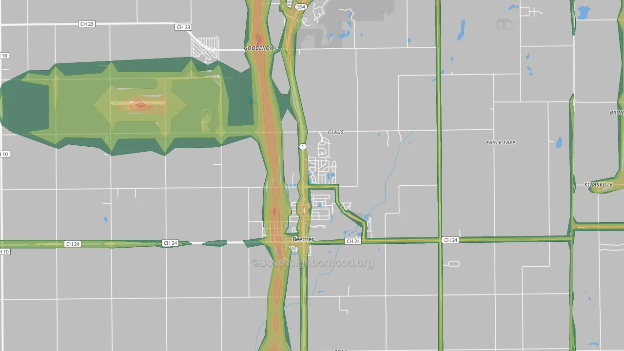 Beecher, IL Map of Noise Levels in Beecher