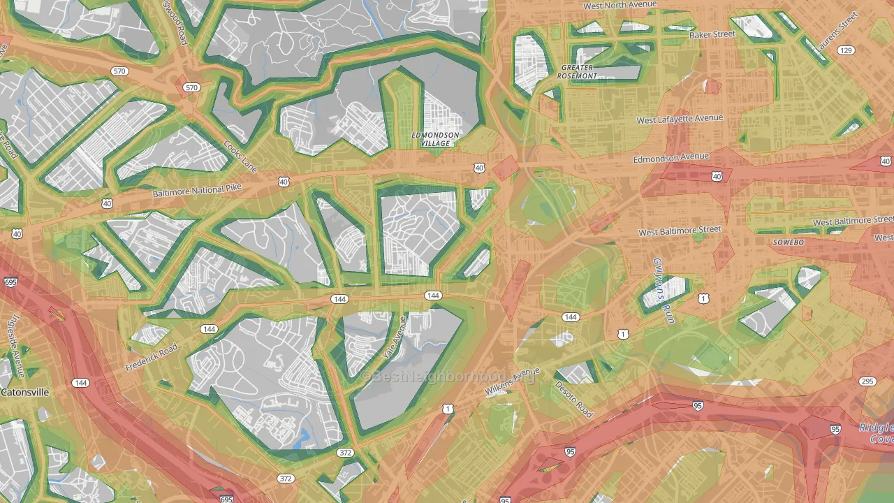 Beechfielf-Irvington Area, Baltimore, MD Map of Noise Levels in Beechfielf-Irvington Area