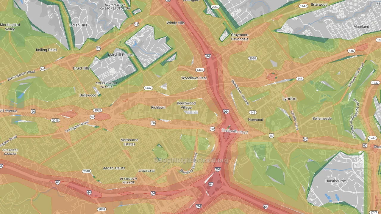 Beechwood Village, KY Map of Noise Levels in Beechwood Village