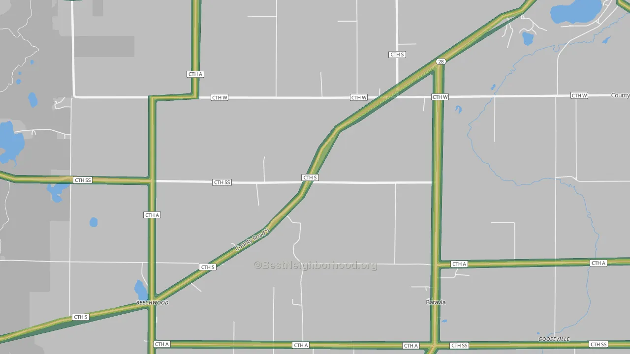 Beechwood, WI Map of Noise Levels in Beechwood