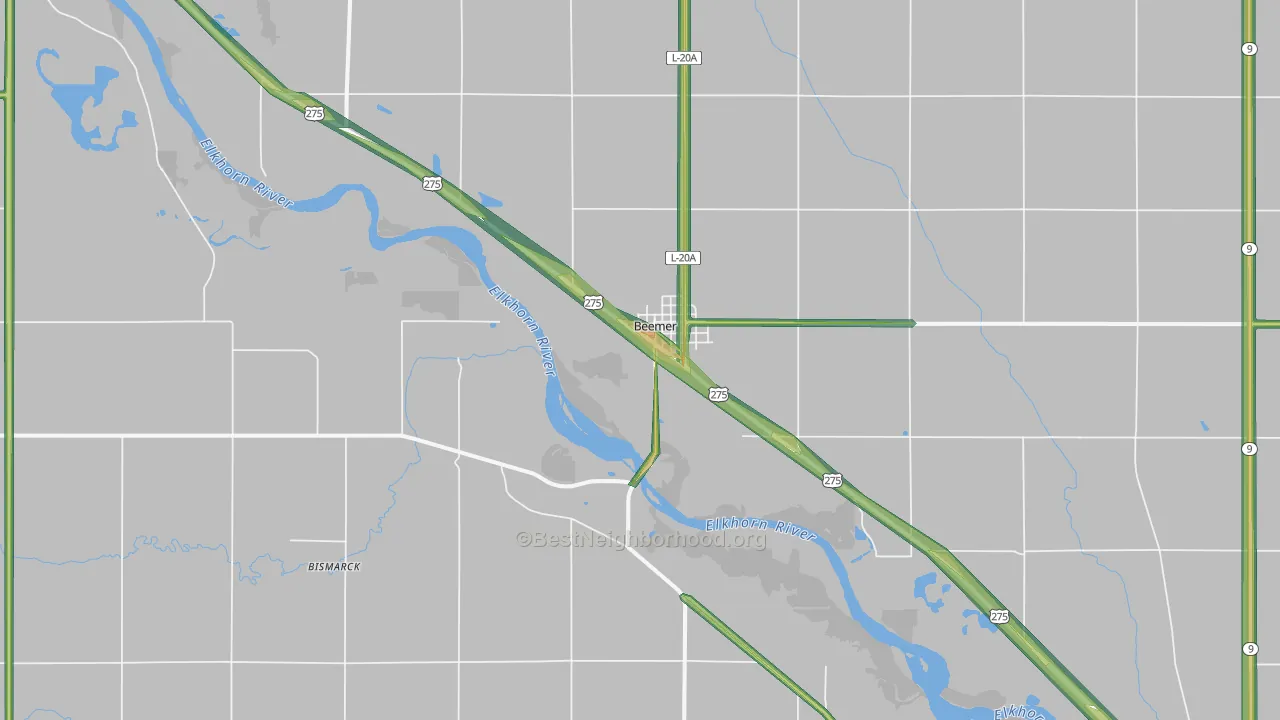 Beemer, NE Map of Noise Levels in Beemer