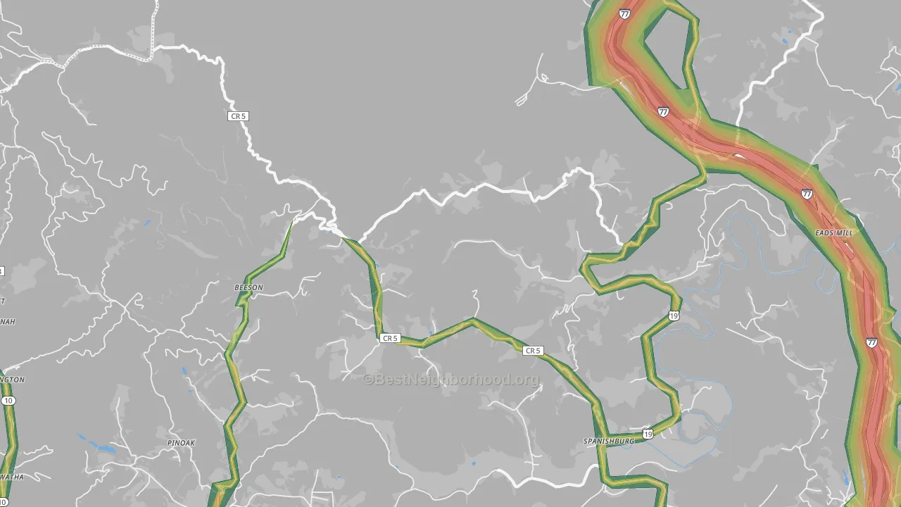 Beeson, WV Map of Noise Levels in Beeson