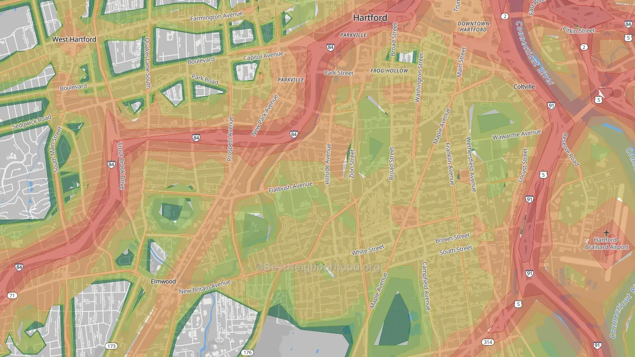 Behind The Rocks, Hartford, CT Map of Noise Levels in Behind The Rocks