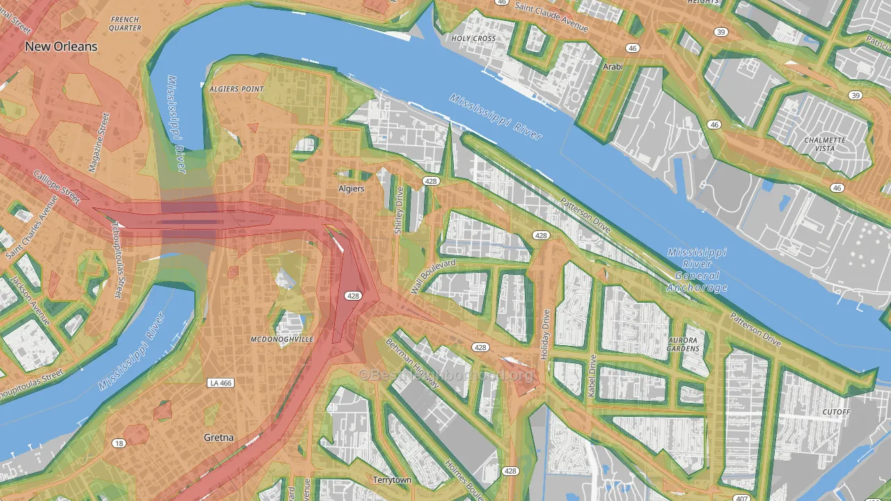 Behrman, New Orleans, LA Map of Noise Levels in Behrman