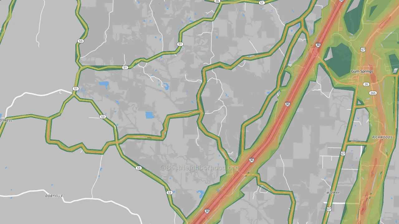 Beirne, AR Map of Noise Levels in Beirne