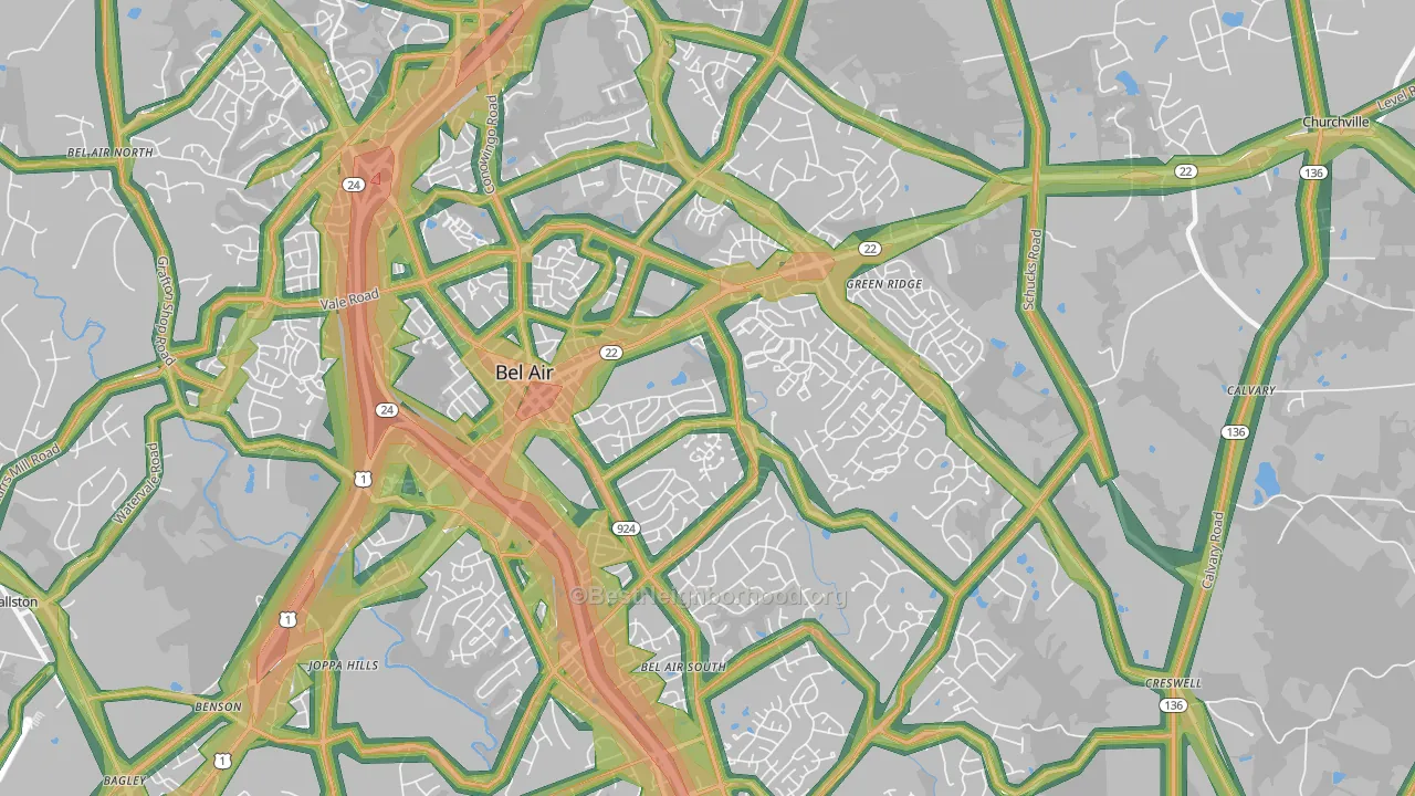 Bel Air, MD Map of Noise Levels in Bel Air