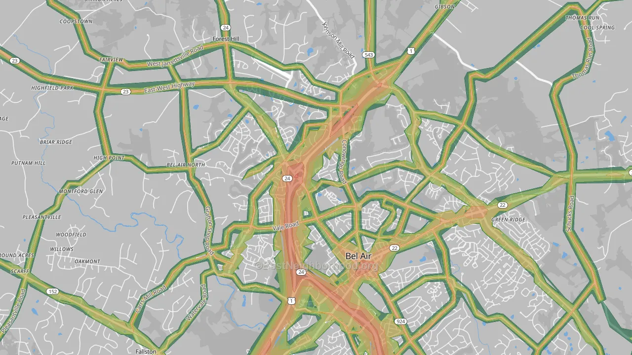 Bel Air North, MD Map of Noise Levels in Bel Air North