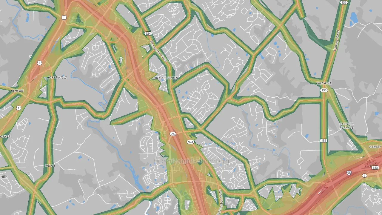 Bel Air South, MD Map of Noise Levels in Bel Air South