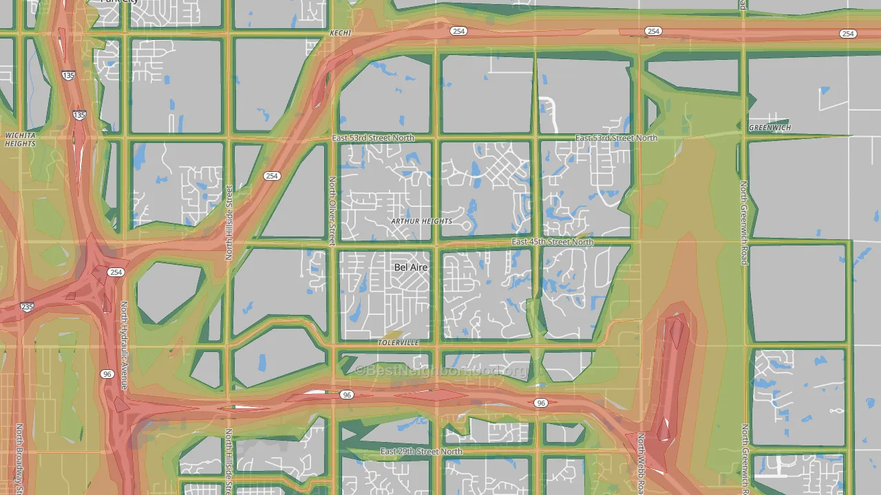 Bel Aire, KS Map of Noise Levels in Bel Aire
