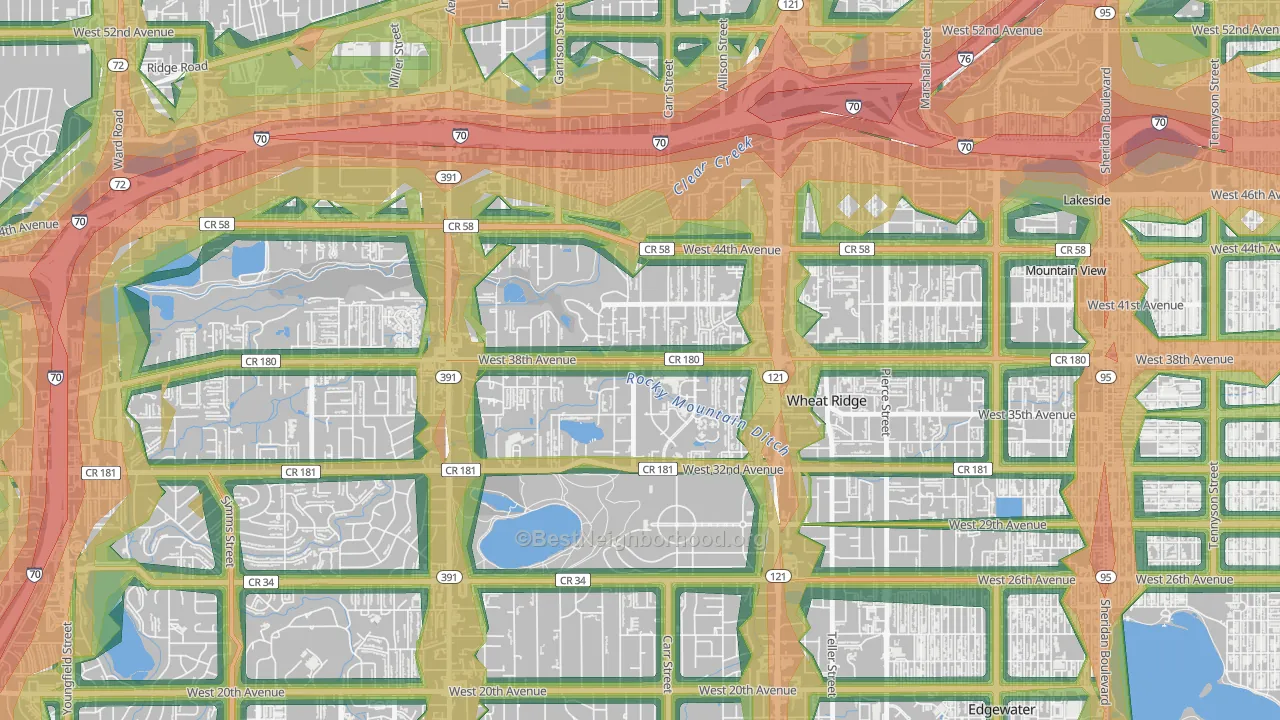 Bel Aire, Wheat Ridge, CO Map of Noise Levels in Bel Aire