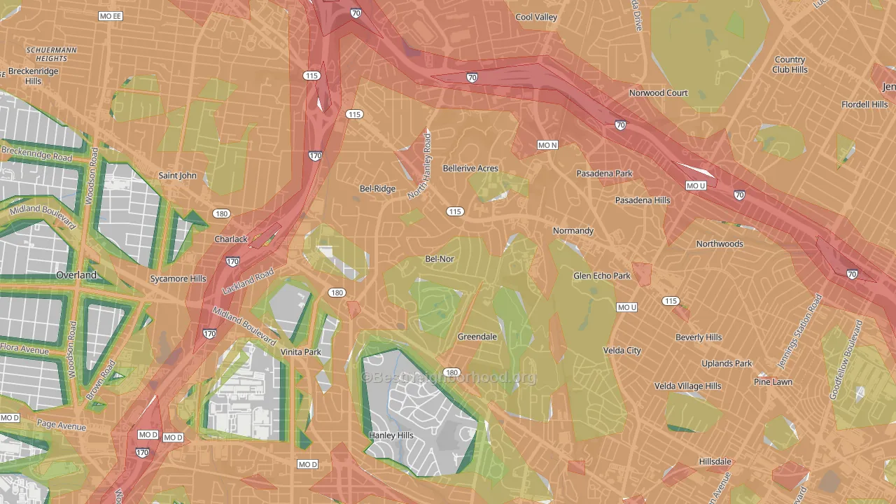 Bel-Nor, MO Map of Noise Levels in Bel-Nor