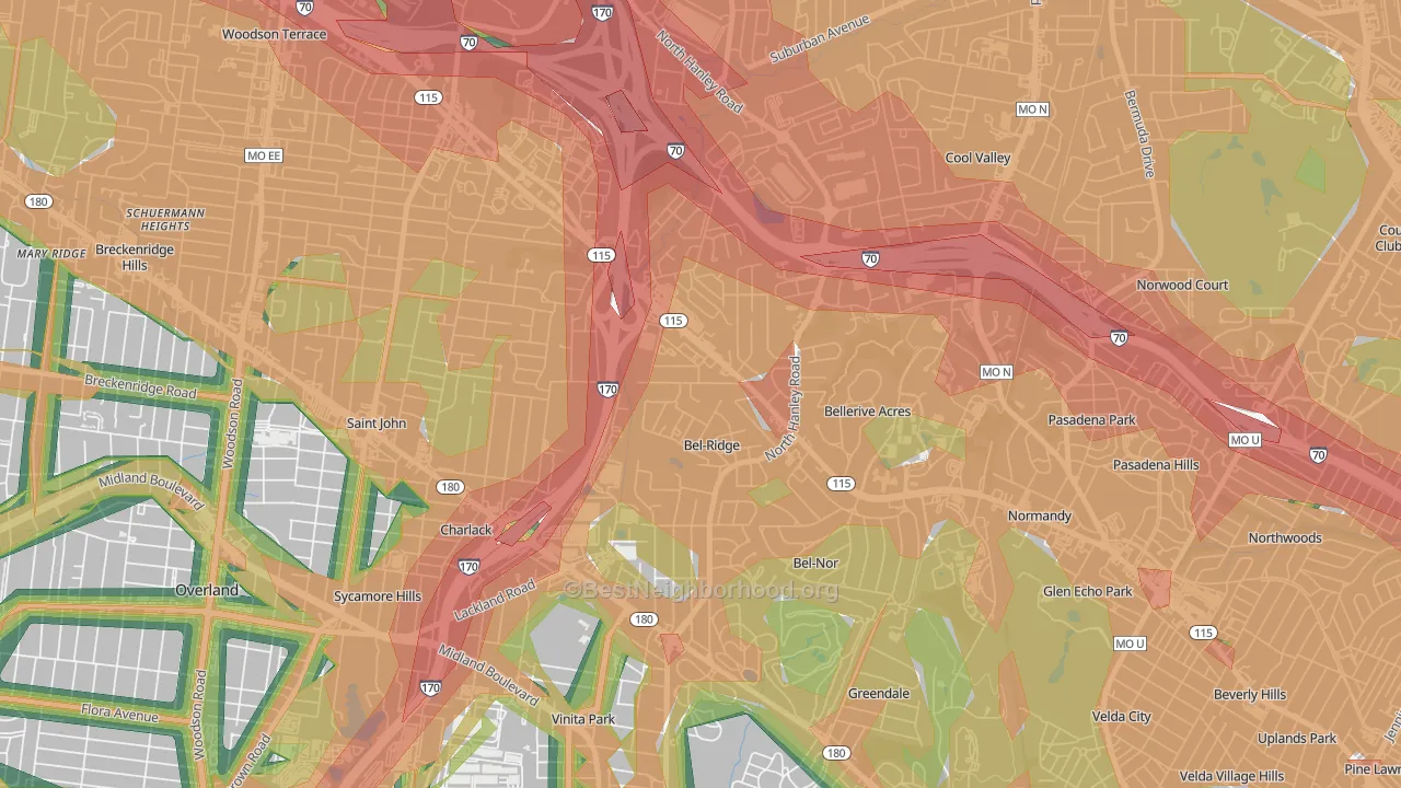 Bel-Ridge, MO Map of Noise Levels in Bel-Ridge