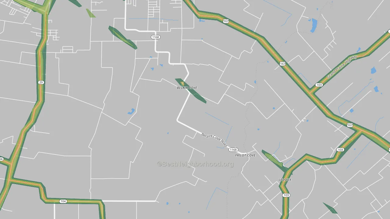 Belair Cove, LA Map of Noise Levels in Belair Cove