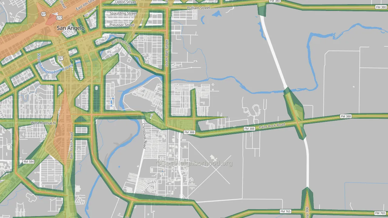 Belaire, San Angelo, TX Map of Noise Levels in Belaire