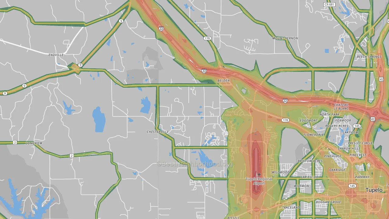 Belden, MS Map of Noise Levels in Belden