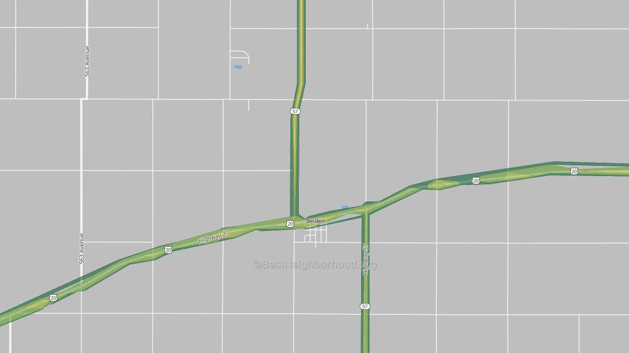 Belden, NE Map of Noise Levels in Belden
