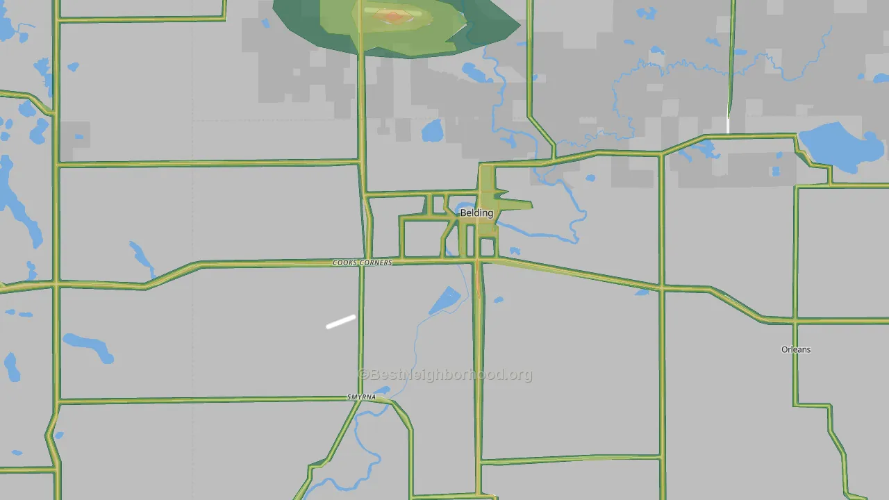 Belding, MI Map of Noise Levels in Belding