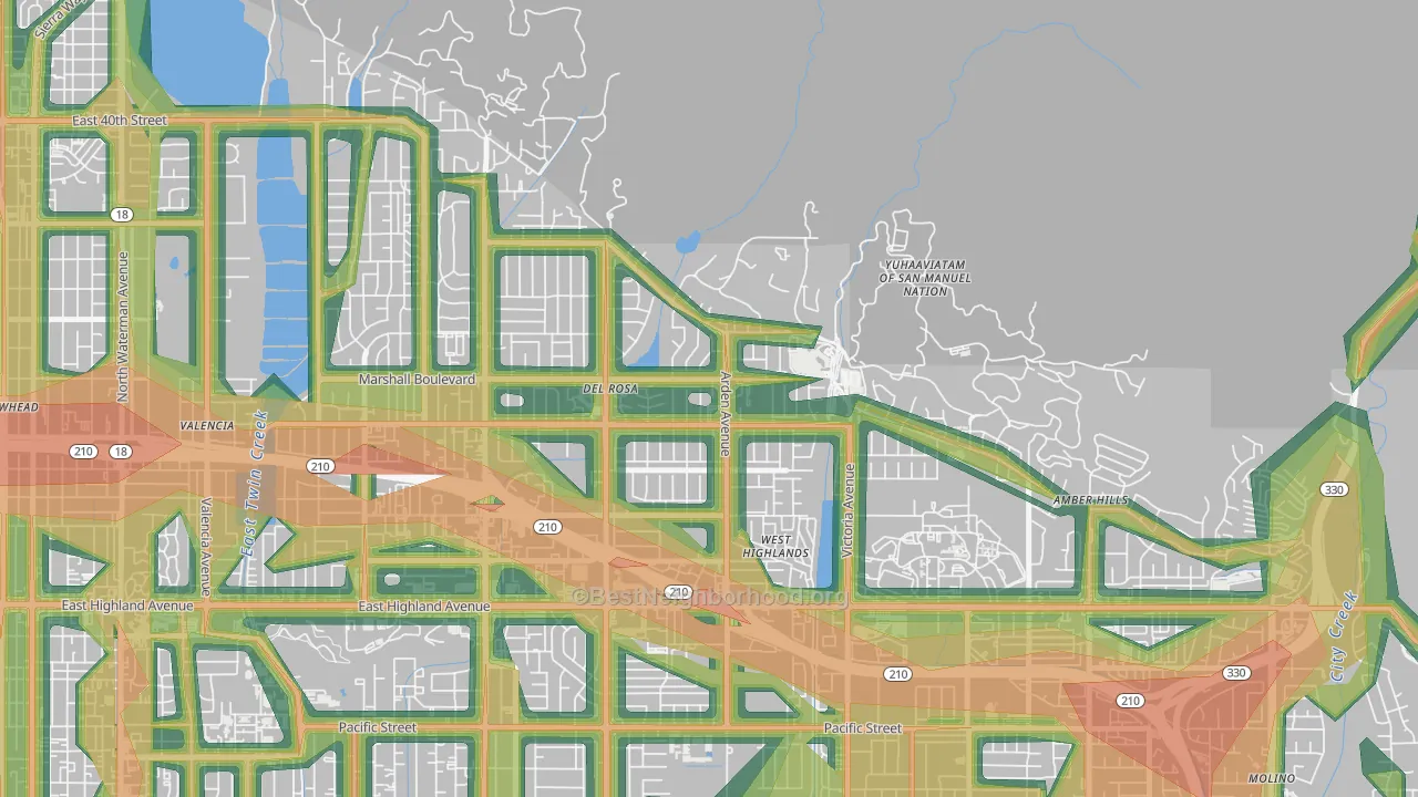 Belevedere, San Bernardino, CA Map of Noise Levels in Belevedere