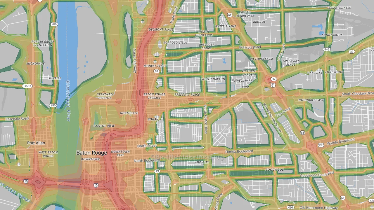Belfair, Baton Rouge, LA Map of Noise Levels in Belfair