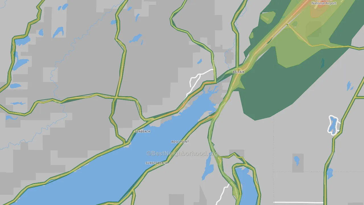 Belfair, WA Map of Noise Levels in Belfair