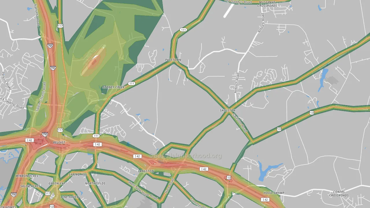 Belfast, NC Map of Noise Levels in Belfast