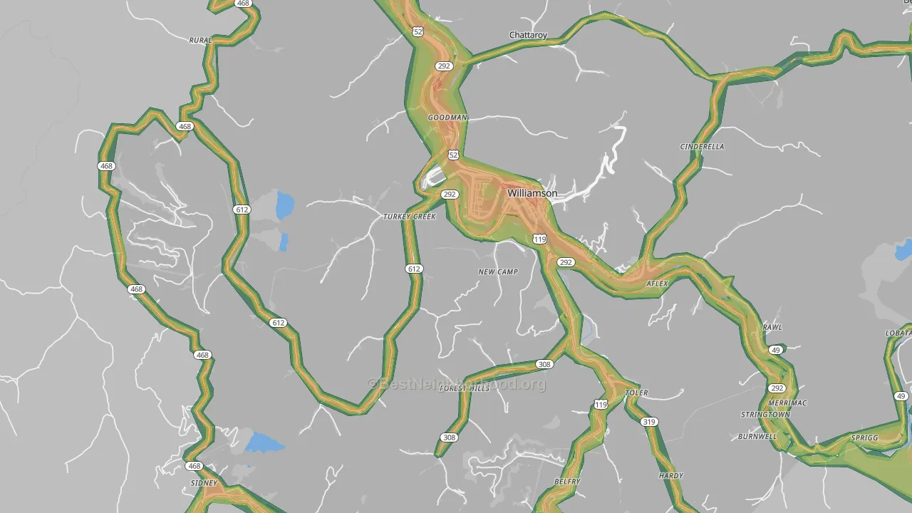 Belfry, KY Map of Noise Levels in Belfry