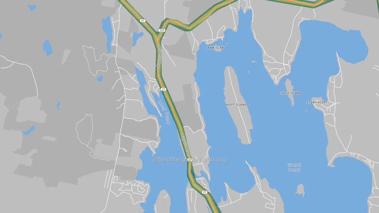 Belgrade Lakes, ME Map of Noise Levels in Belgrade Lakes