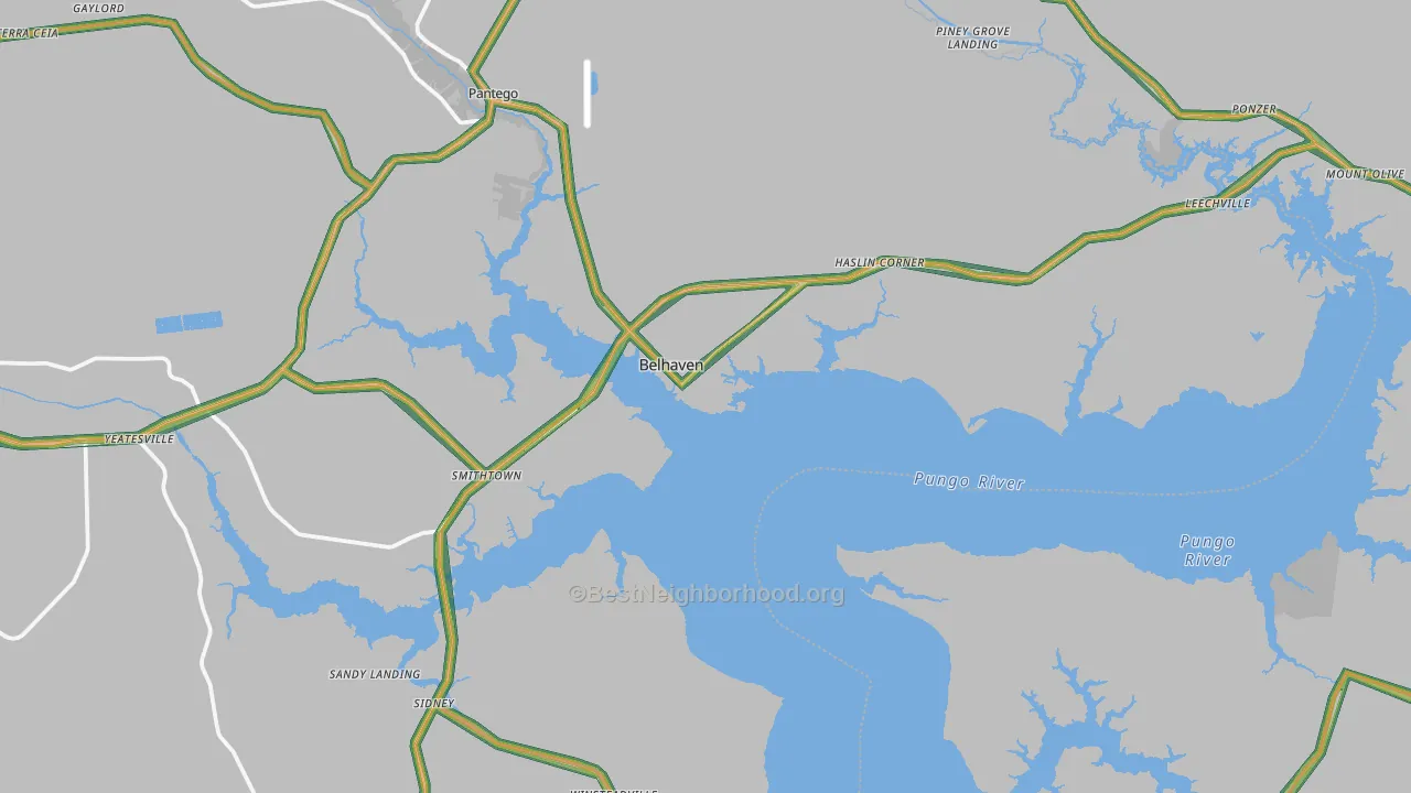 Belhaven, NC Map of Noise Levels in Belhaven