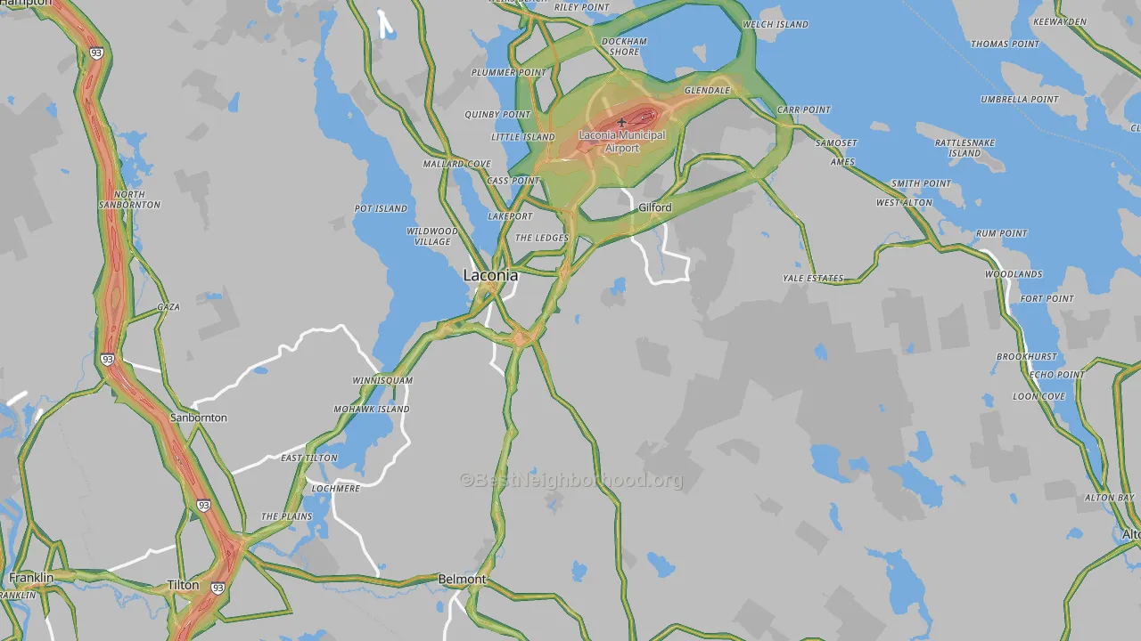 Belknap County, NH Map of Noise Levels in Belknap County